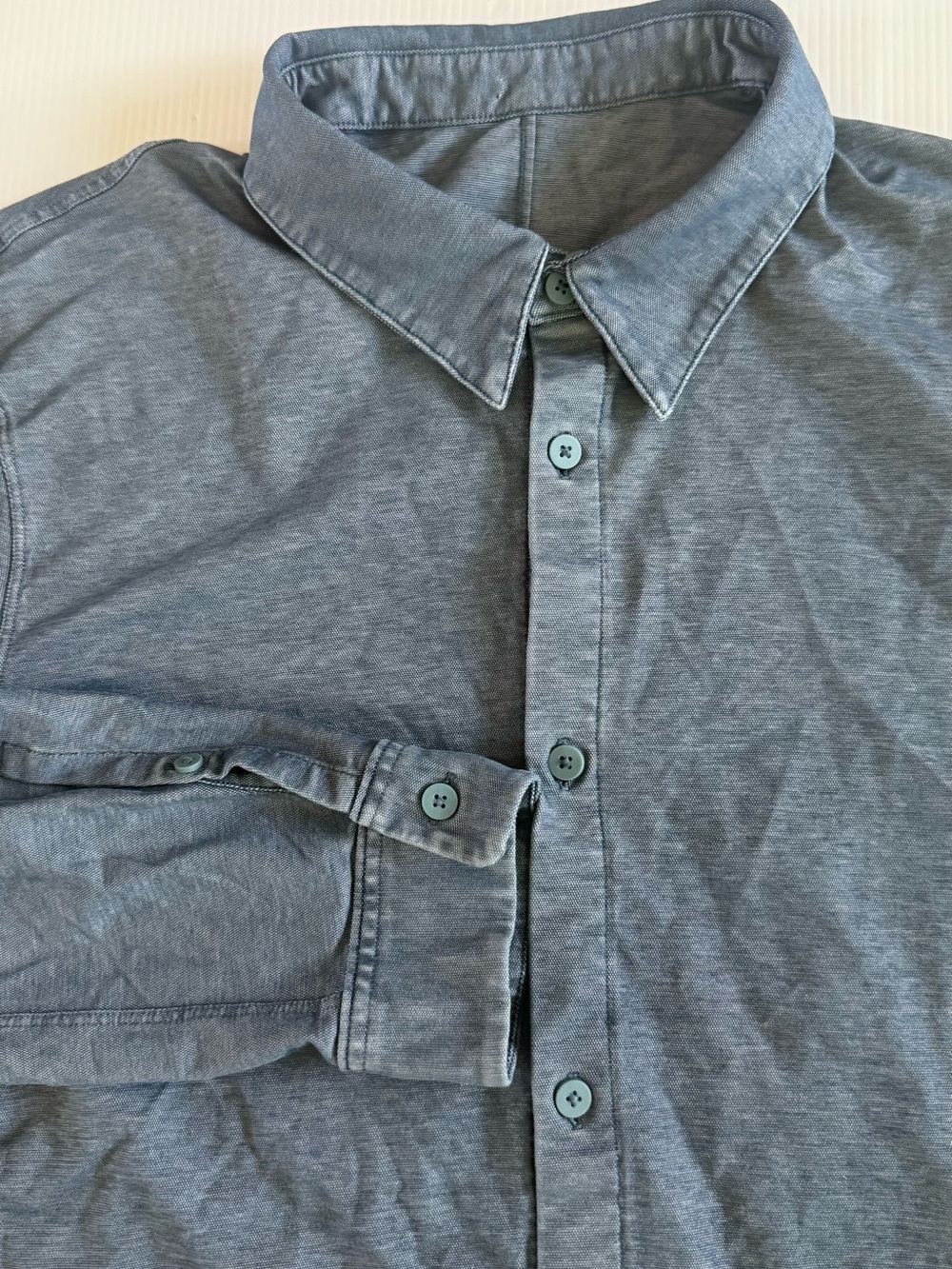 Lululemon Commission Long Sleeve Shirt Mens L Enzyme Dye Blue Oxford Fabric